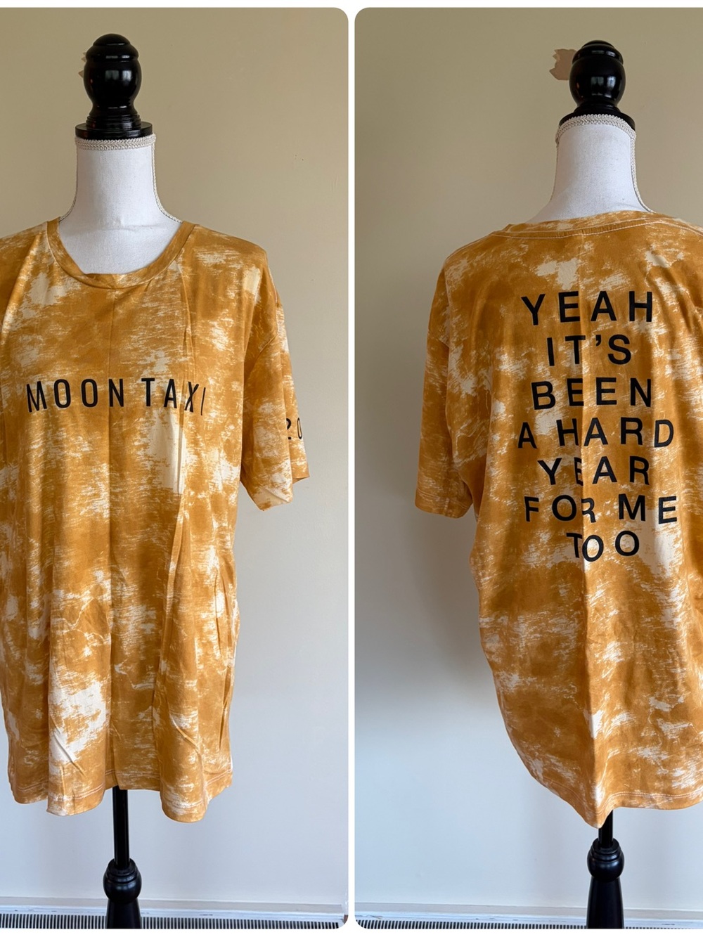 New XXL Yellow Gold Tie Dye Moon Taxi Graphic Tee